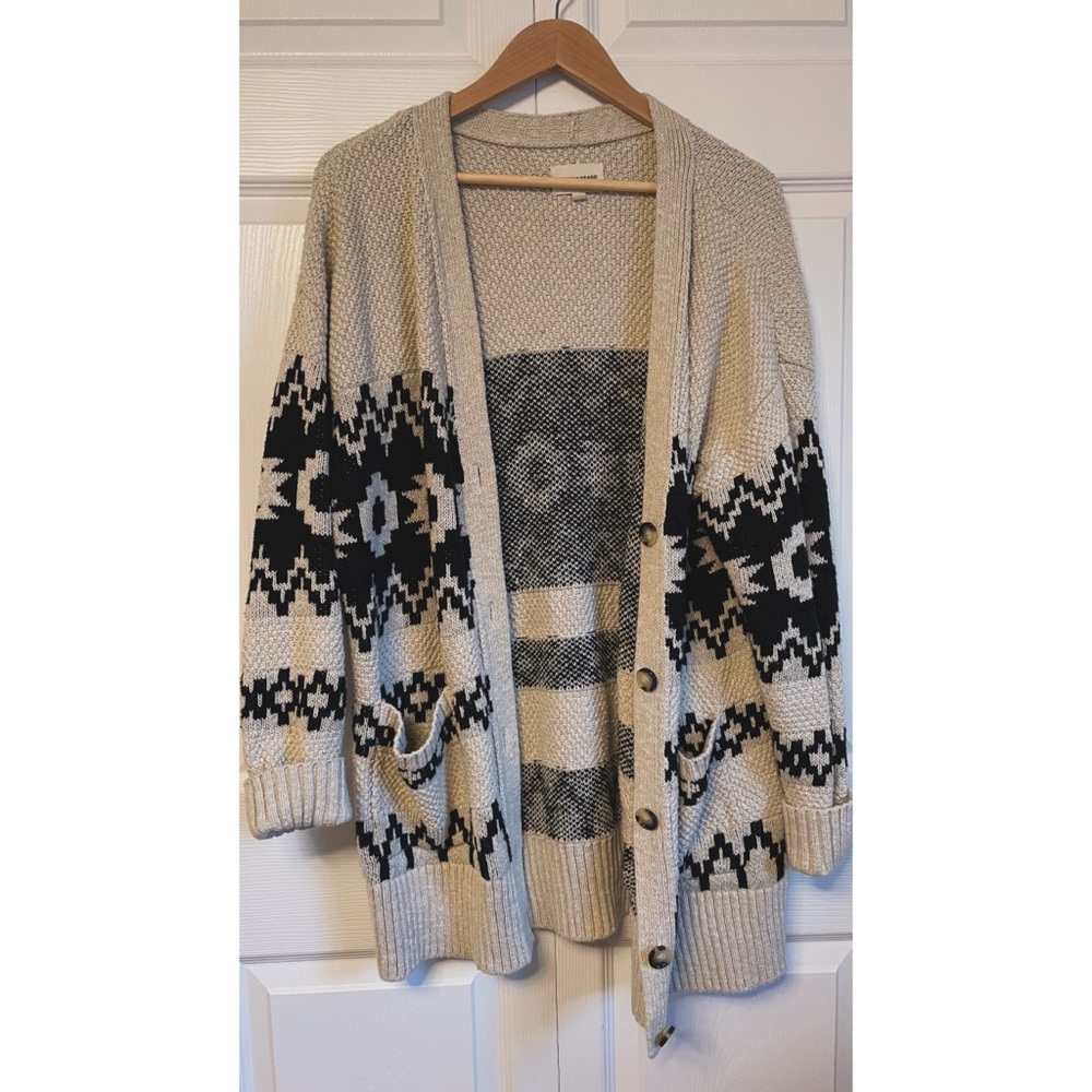Lucky Brand Black and Cream Cardigan Sweater
